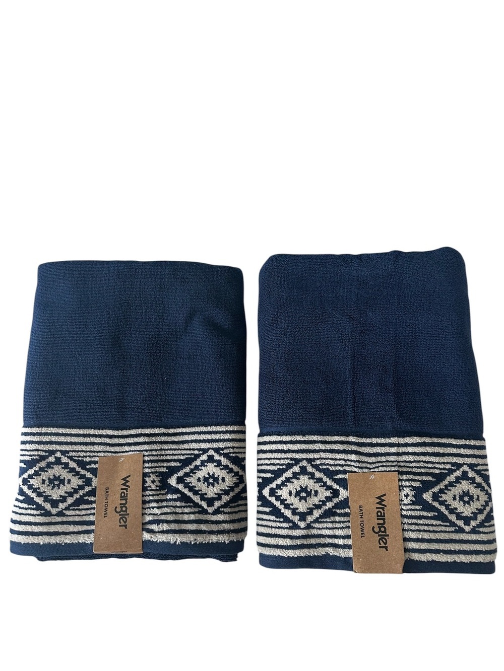 Wrangler Bath Towels Set of 2 Navy Blue Southwestern Aztec Bath Towels 28x54 NWT